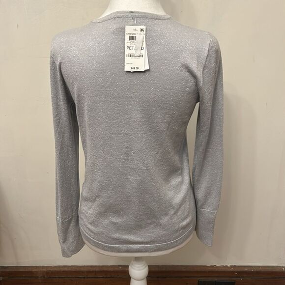 JM Collection silver sparkly long sleeve crewneck sweater Size MP New - Picture 6 of 9
